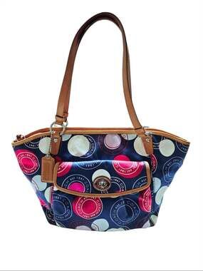 COACH Polka Dot Leah F14667 Blue White Red Shoulder Handbag Purse with Pouch